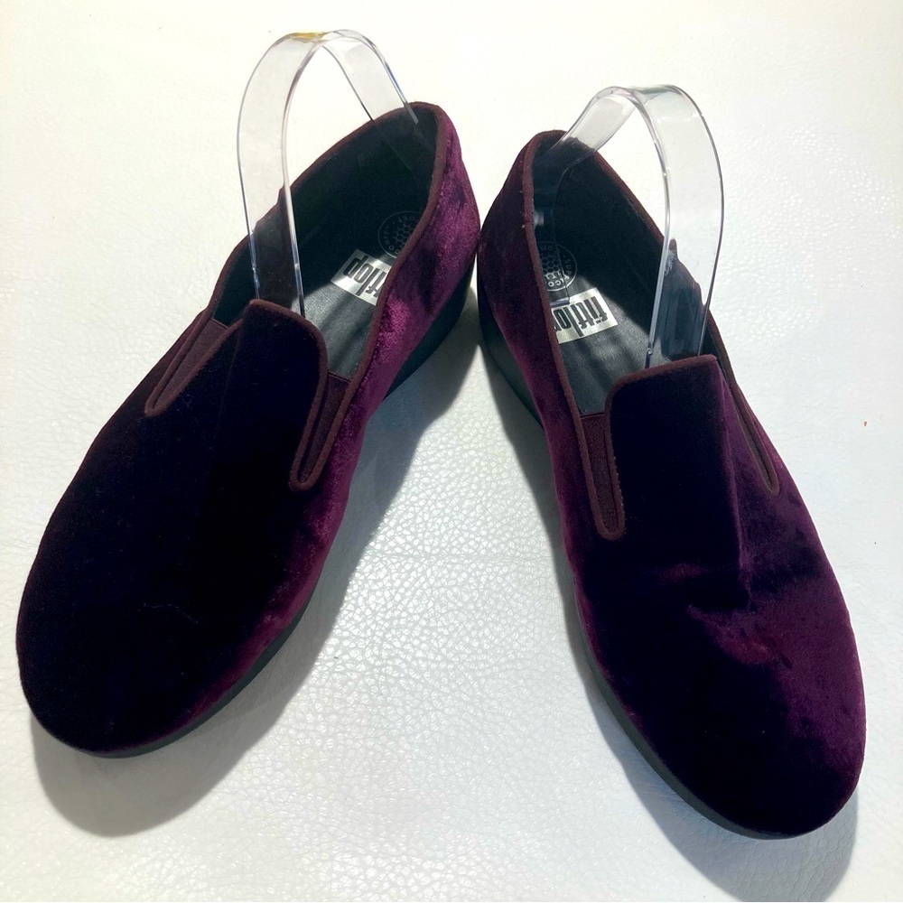 FITFLOP Sz 10 Superskate Burgundy Velveteen Flats Slip-on Comfort Shoes
